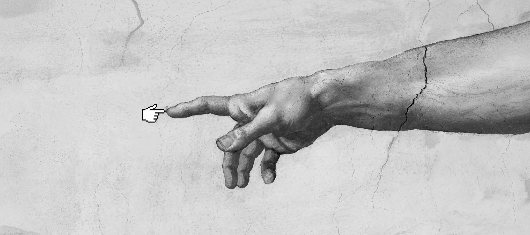 A hand reaching toward a digital cursor, representing the connection between creative thinking and execution